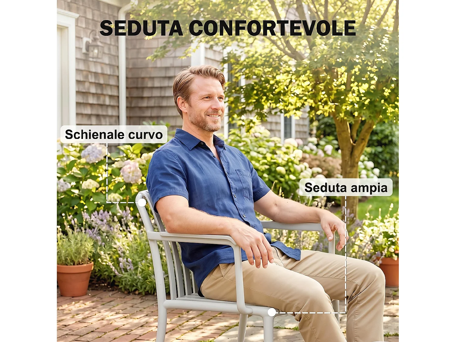 Set di sedie da giardino impilabili in plastica grigio