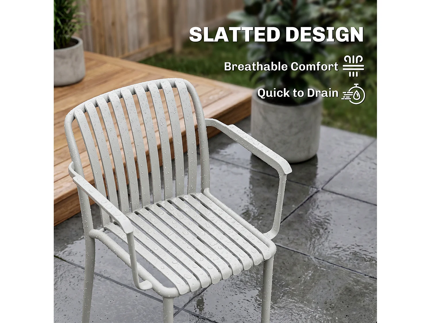 Set di sedie da giardino impilabili in plastica grigio