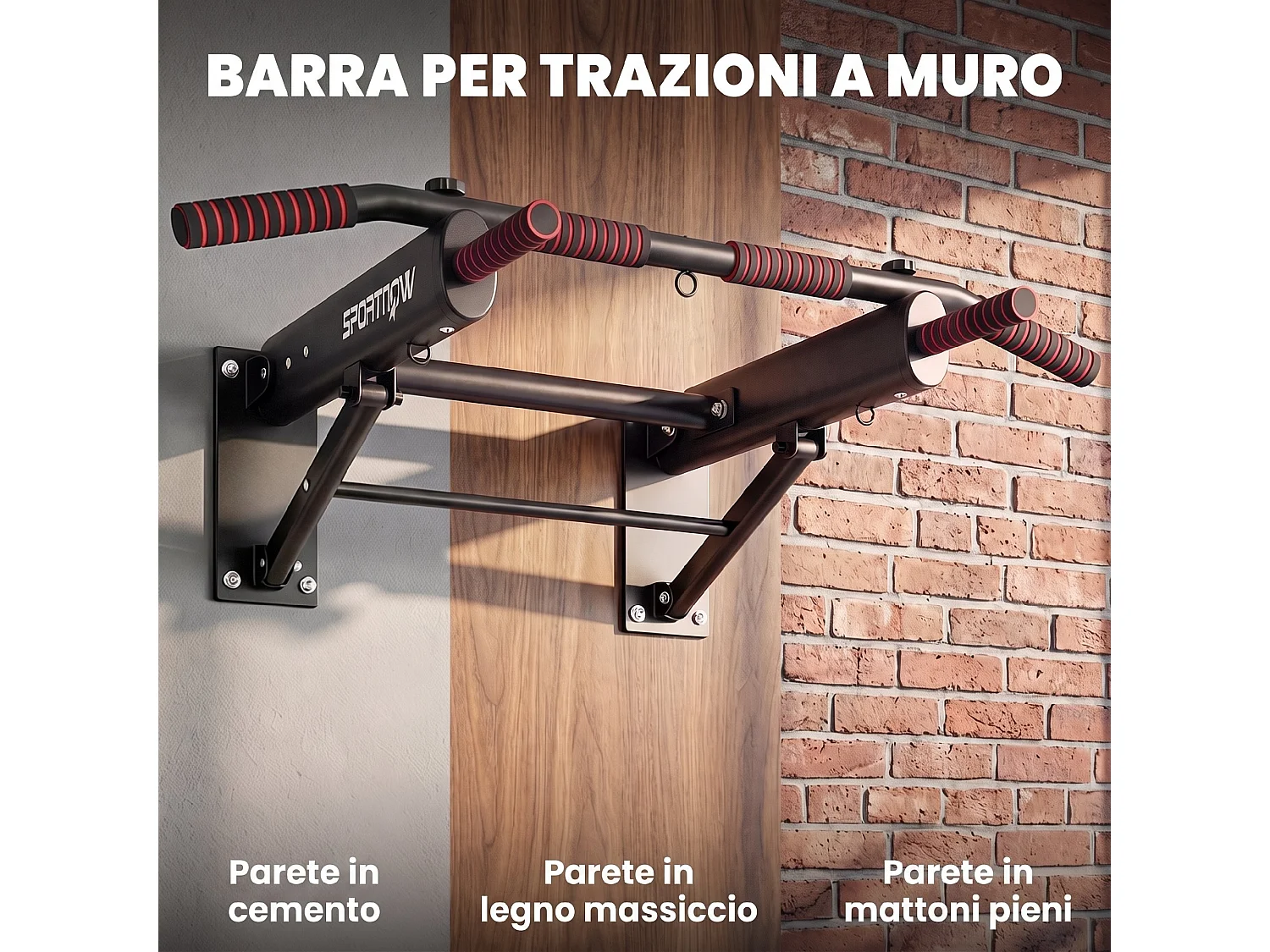 Barra per trazioni da parete pieghevole, supporto fino a 120 kg, nero