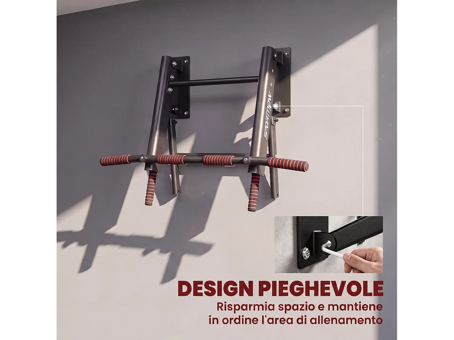 Barra per trazioni da parete pieghevole, supporto fino a 120 kg, nero
