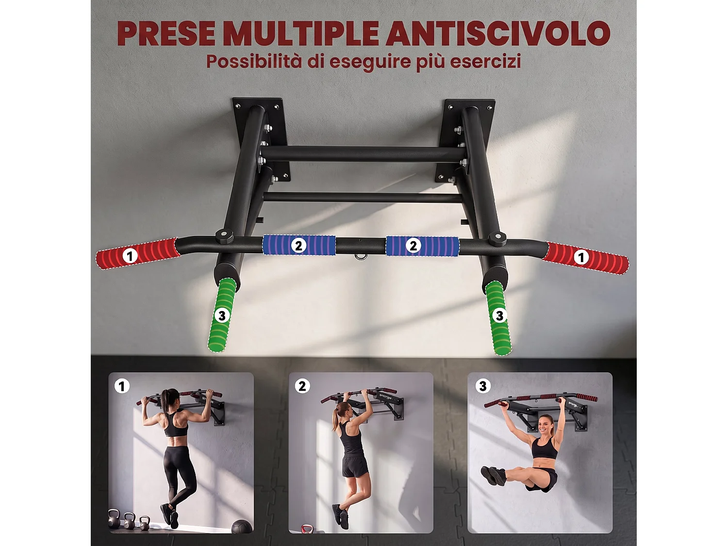 Barra per trazioni da parete pieghevole, supporto fino a 120 kg, nero