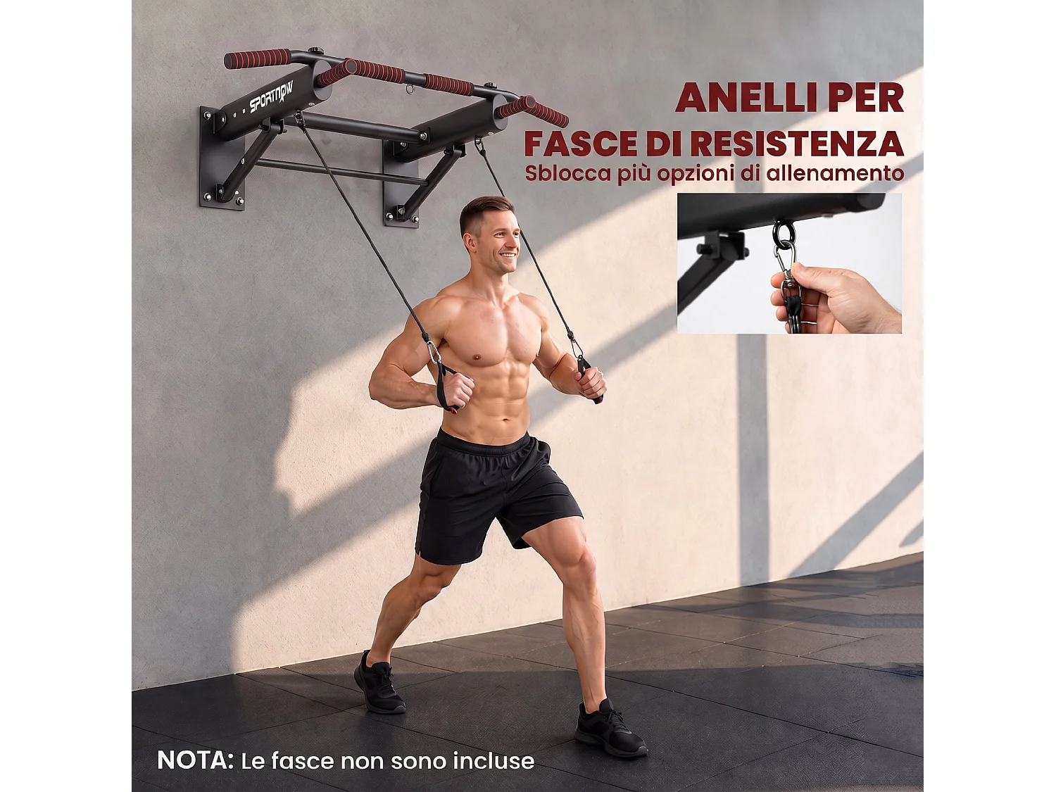 Barra per trazioni da parete pieghevole, supporto fino a 120 kg, nero