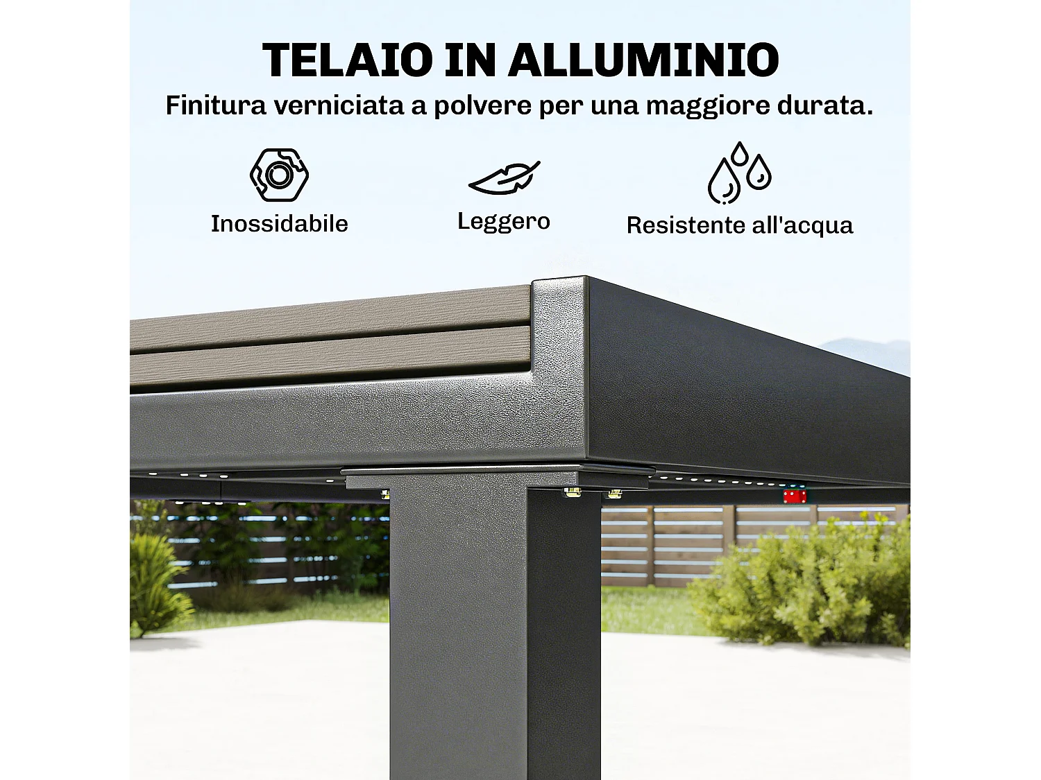 Set da pranzo estensibile in alluminio e legno composito grigio