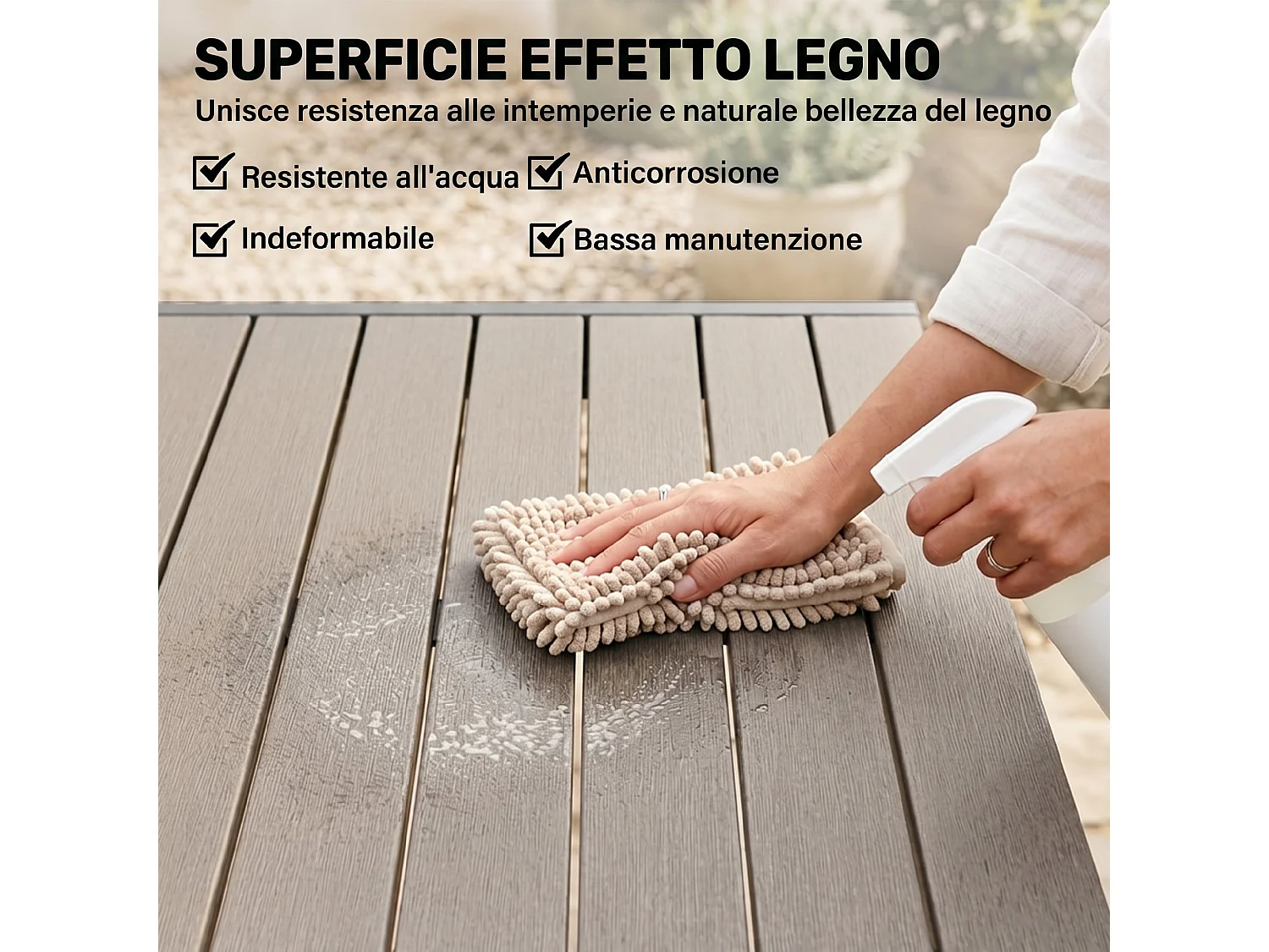 Set da pranzo estensibile in alluminio e legno composito grigio