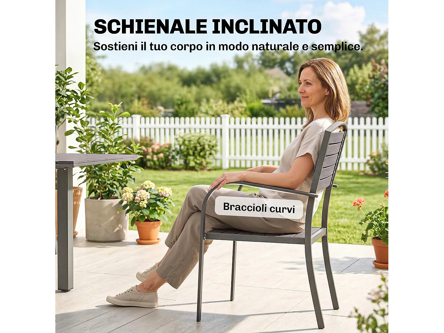 Set da pranzo estensibile in alluminio e legno composito grigio