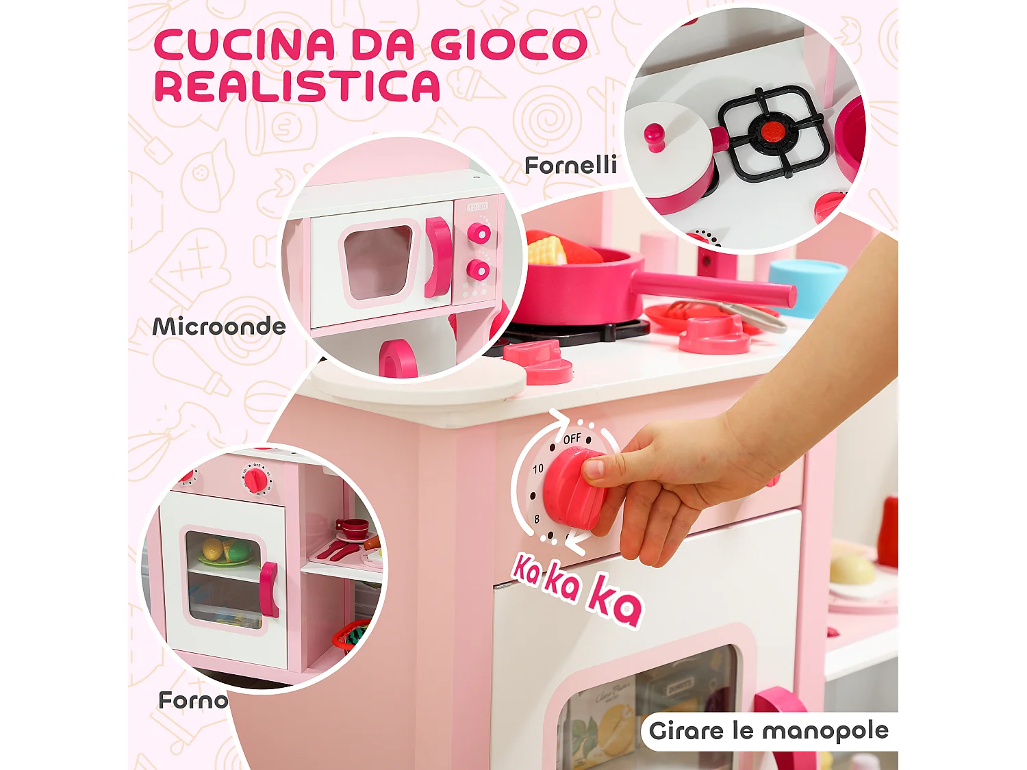 Cucina giocattolo per bambini con microonde, piano cottura e lavandino