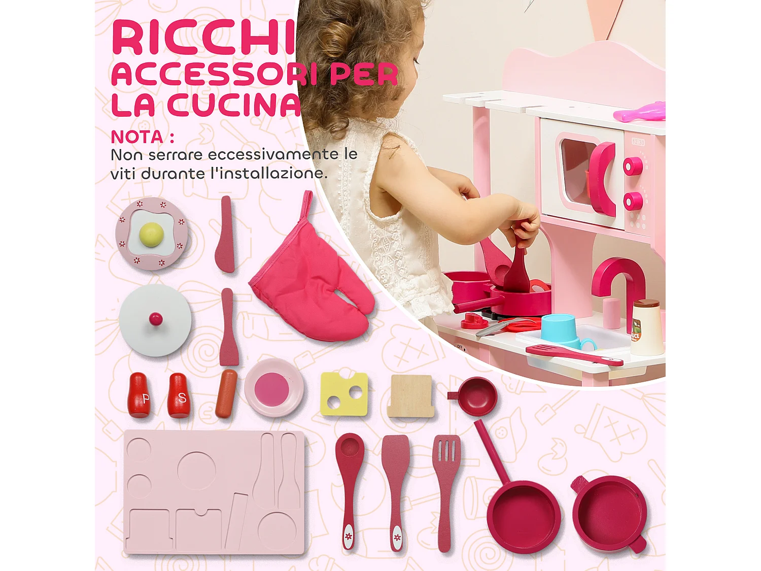 Cucina giocattolo per bambini con microonde, piano cottura e lavandino
