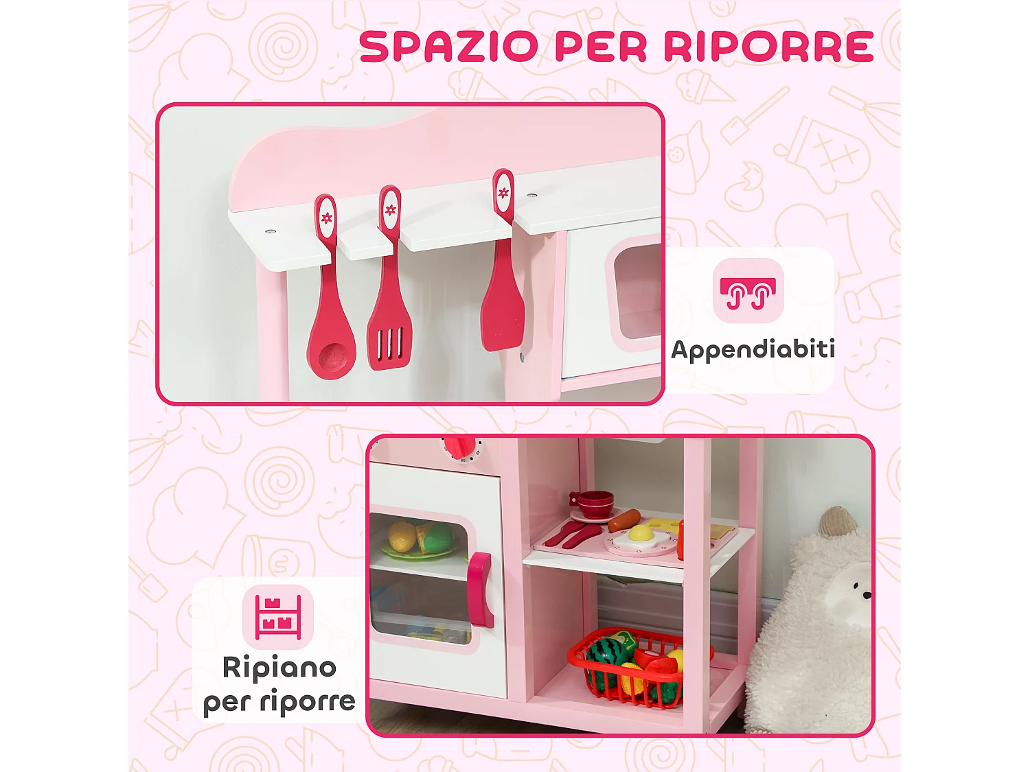 Cucina giocattolo per bambini con microonde, piano cottura e lavandino