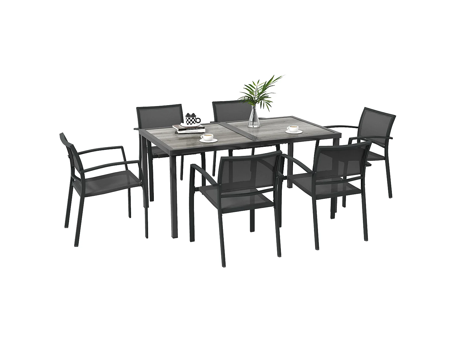 Set da giardino con tavolo e 6 sedie impilabili grigio