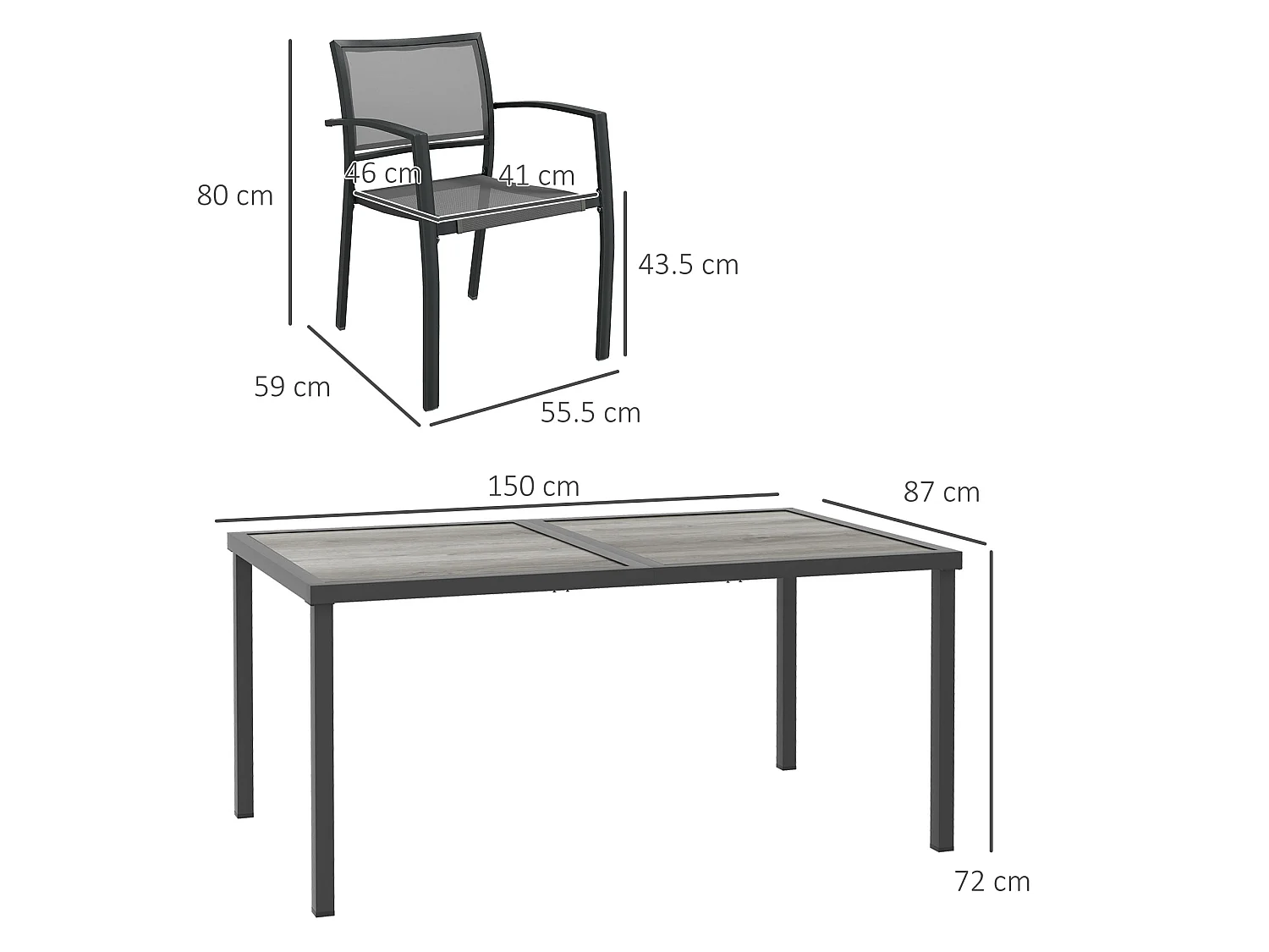 Set da giardino con tavolo e 6 sedie impilabili grigio