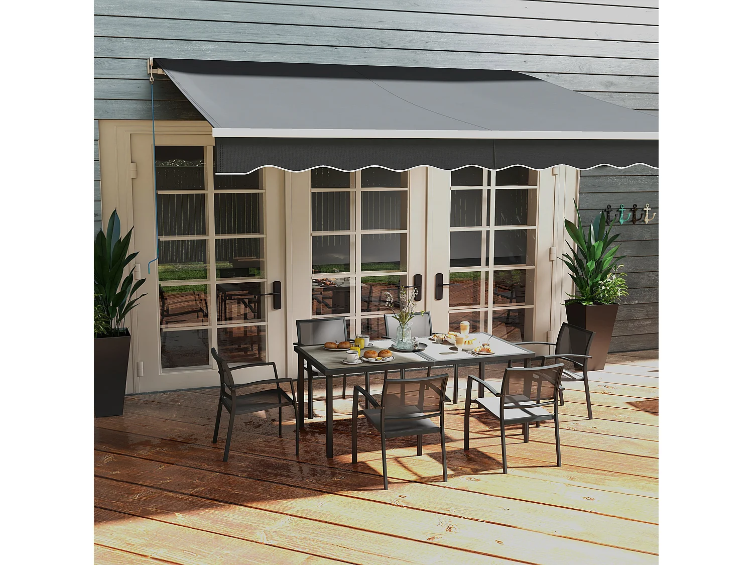 Set da giardino con tavolo e 6 sedie impilabili grigio