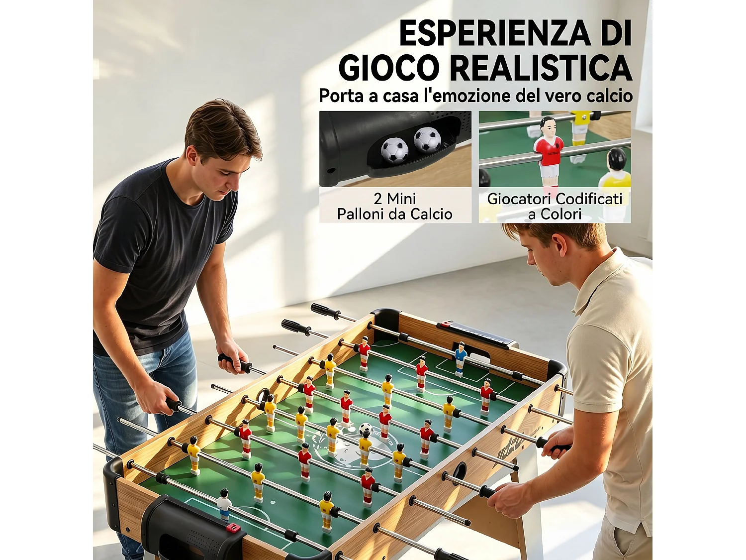 Calcio balilla con 22 giocatori in legno rovere giallo