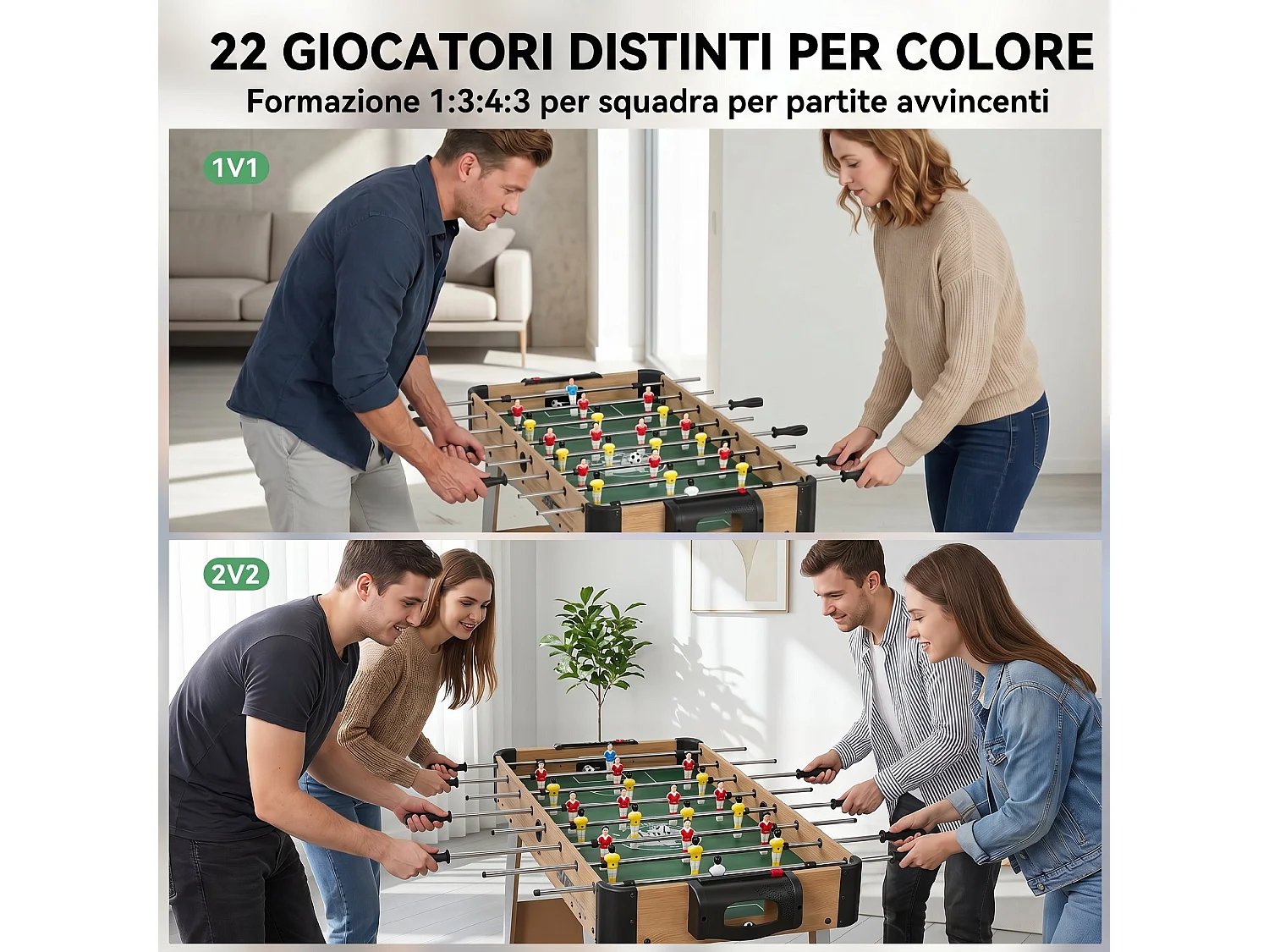 Calcio balilla con 22 giocatori in legno rovere giallo