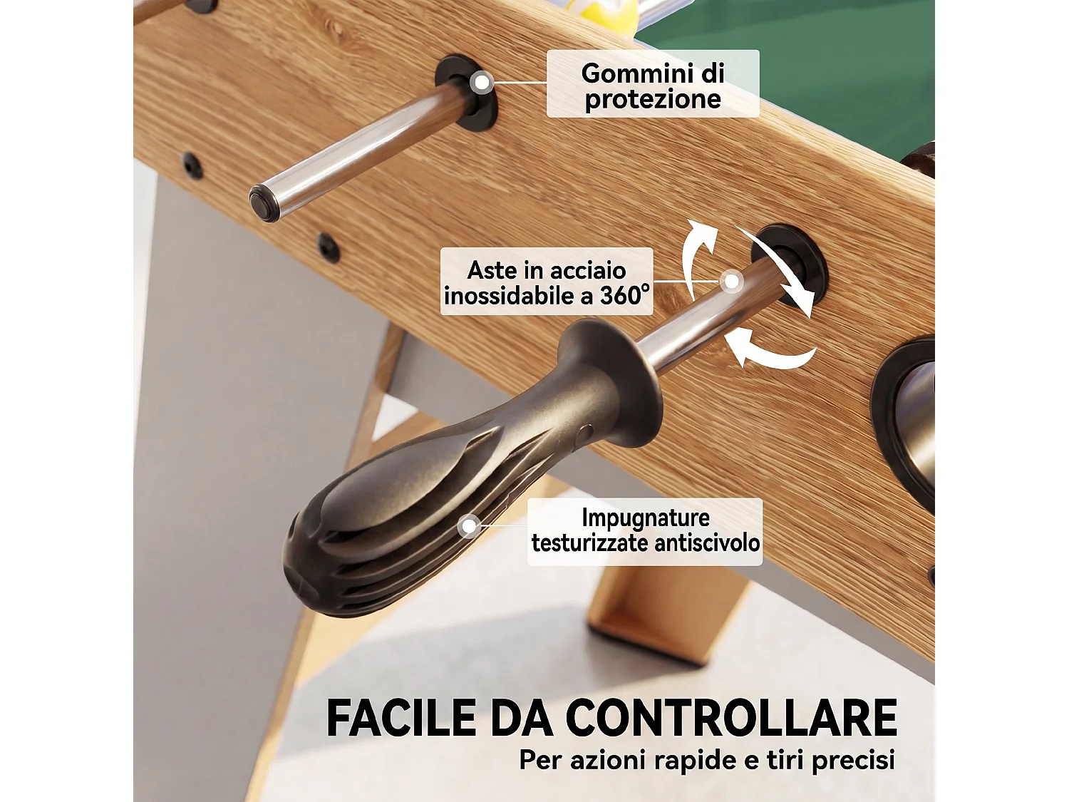Calcio balilla con 22 giocatori in legno rovere giallo
