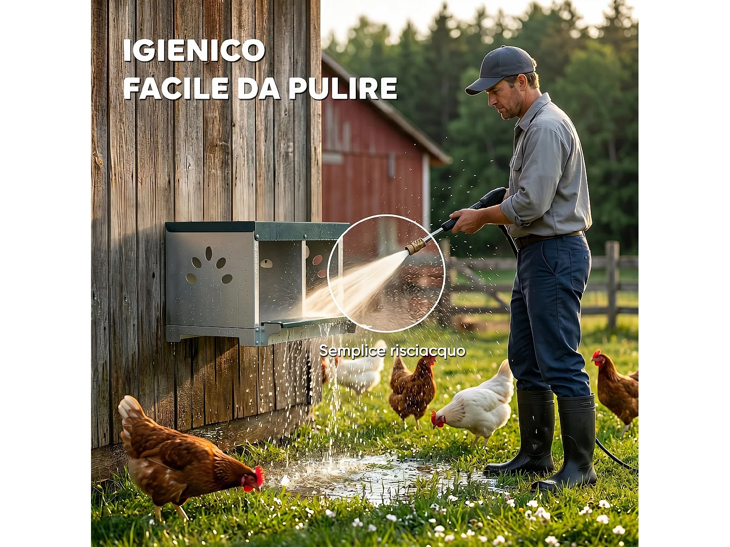 Nido per galline ovaiole a 2 aree con base e tetto in acciaio argento