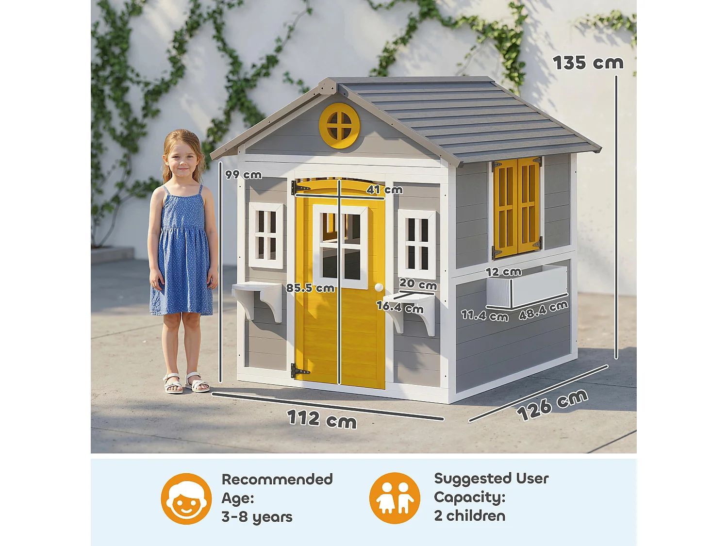 Casetta da esterno per bambini in legno grigio