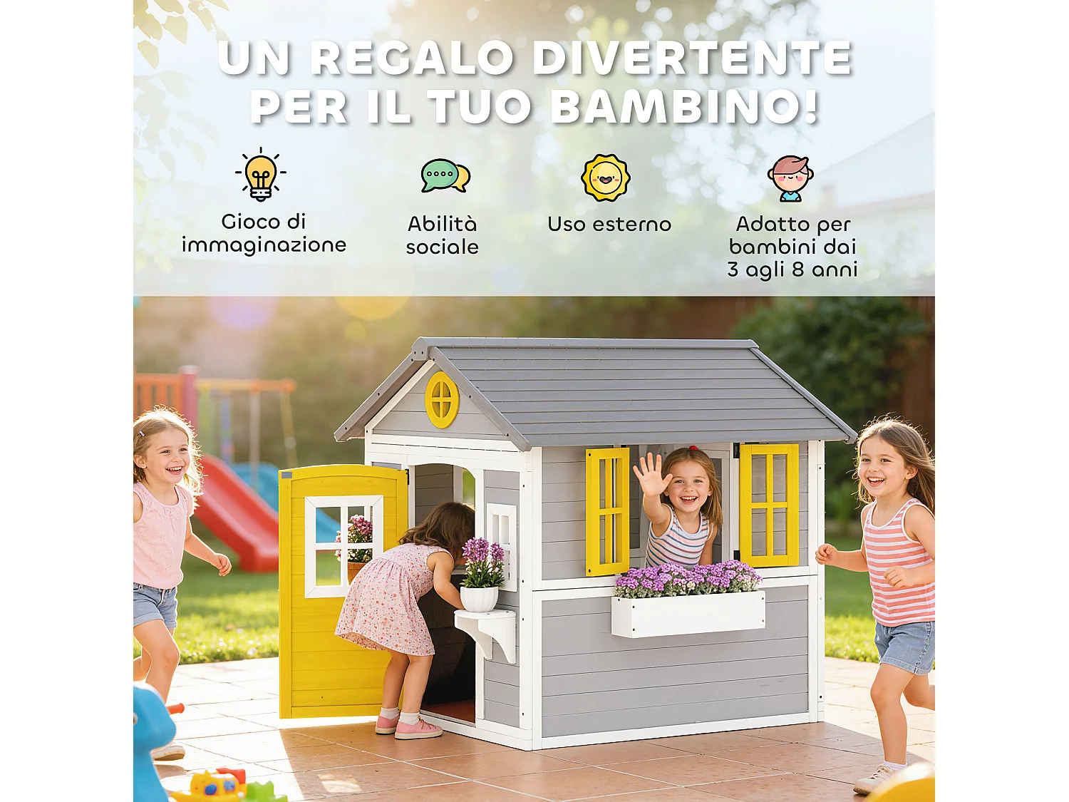 Casetta da esterno per bambini in legno grigio