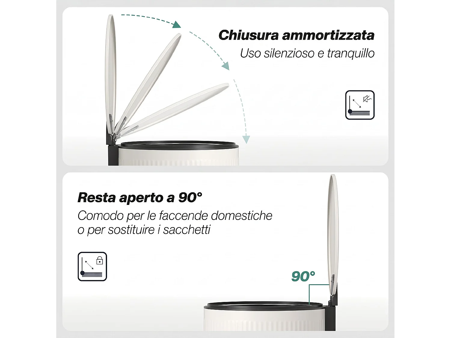Cestino Spazzatura da 30L con Coperchio a Chiusura Morbida, Crema