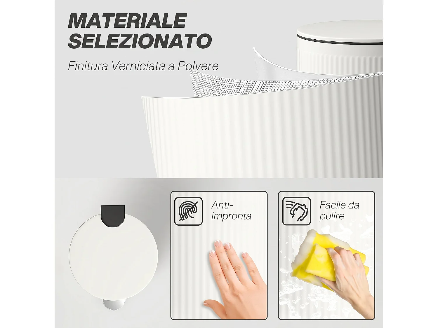 Cestino Spazzatura da 30L con Coperchio a Chiusura Morbida, Crema