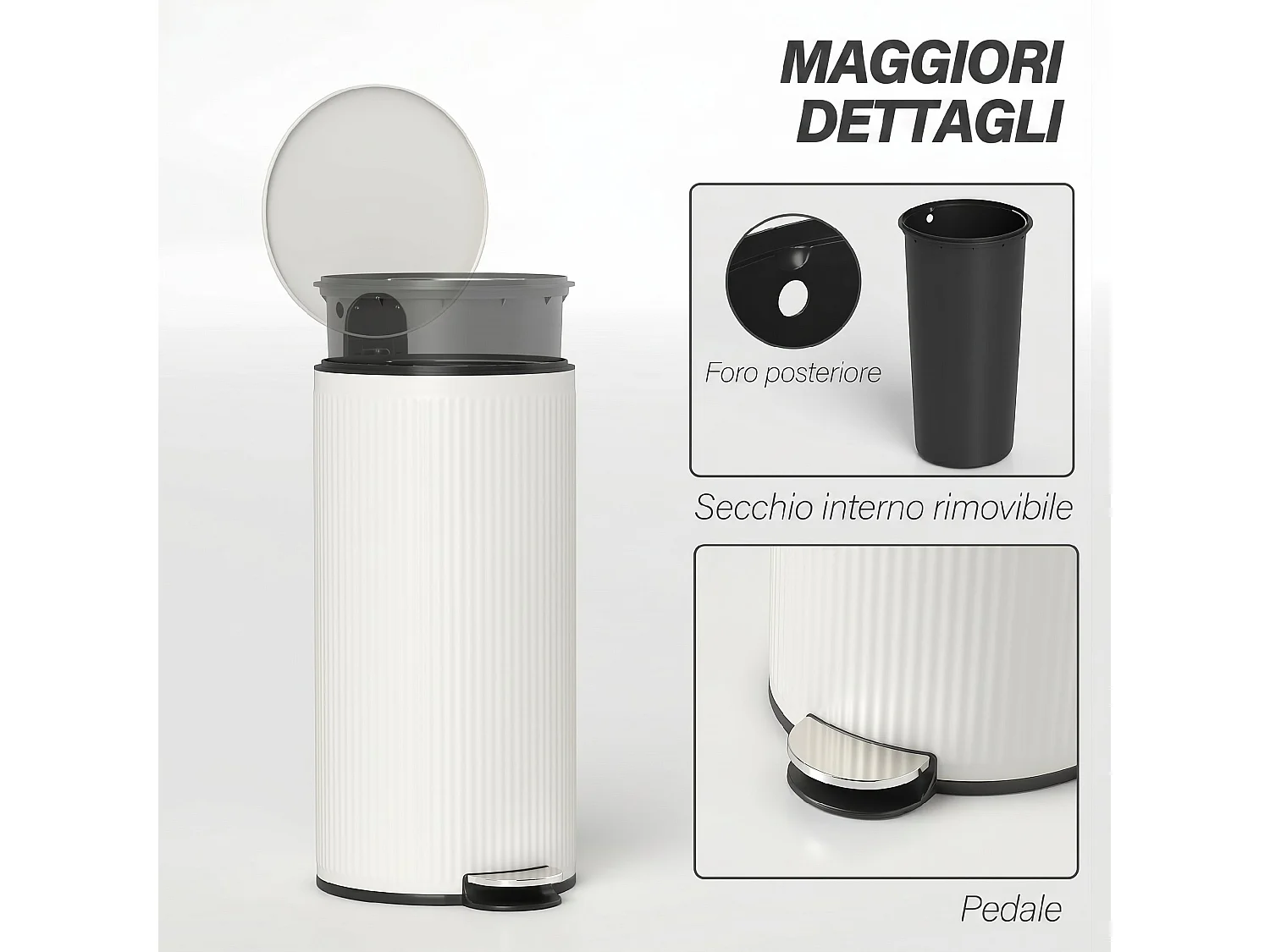 Cestino Spazzatura da 30L con Coperchio a Chiusura Morbida, Crema