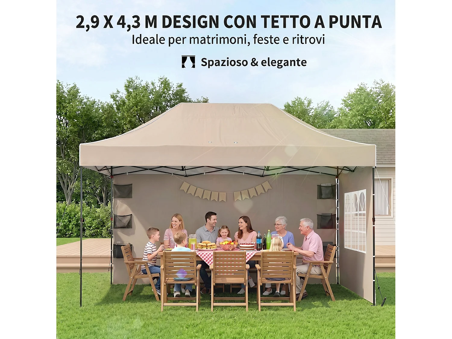 Gazebo pop up con pareti e finestre marrone sabbia