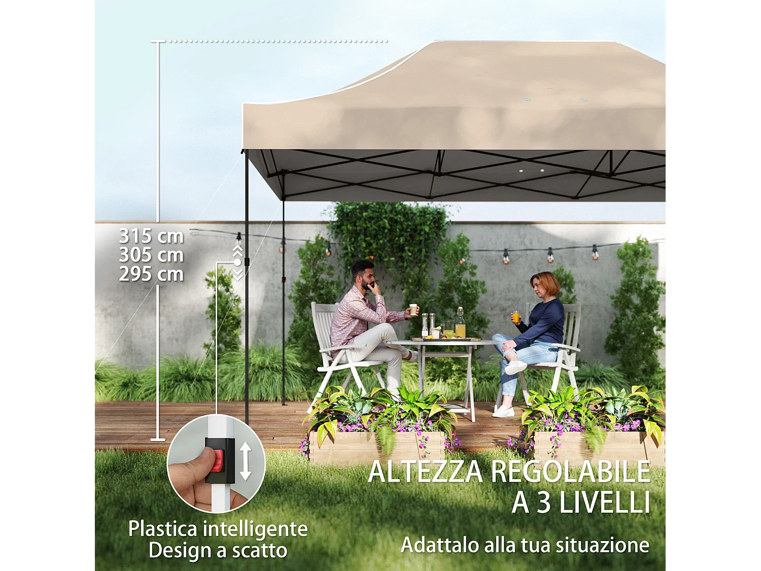 Gazebo pop up con pareti e finestre marrone sabbia