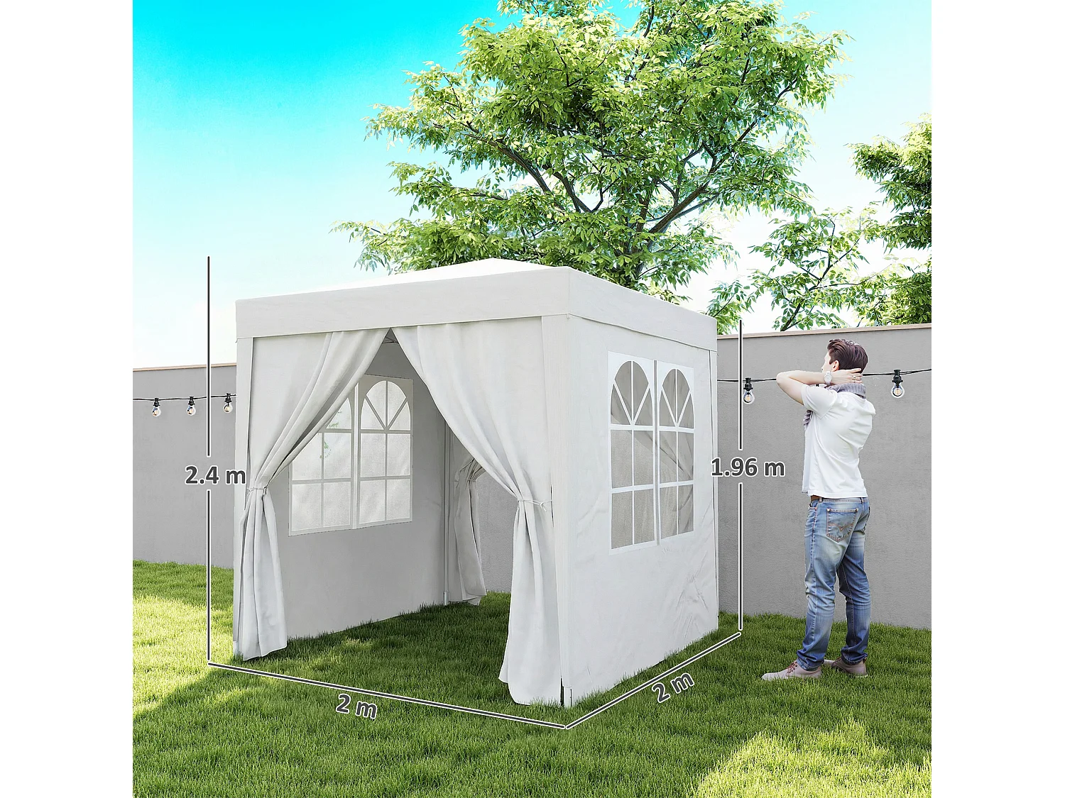 Gazebo pieghevole pop up 2x2 m con 4 pareti rimovibili bianco