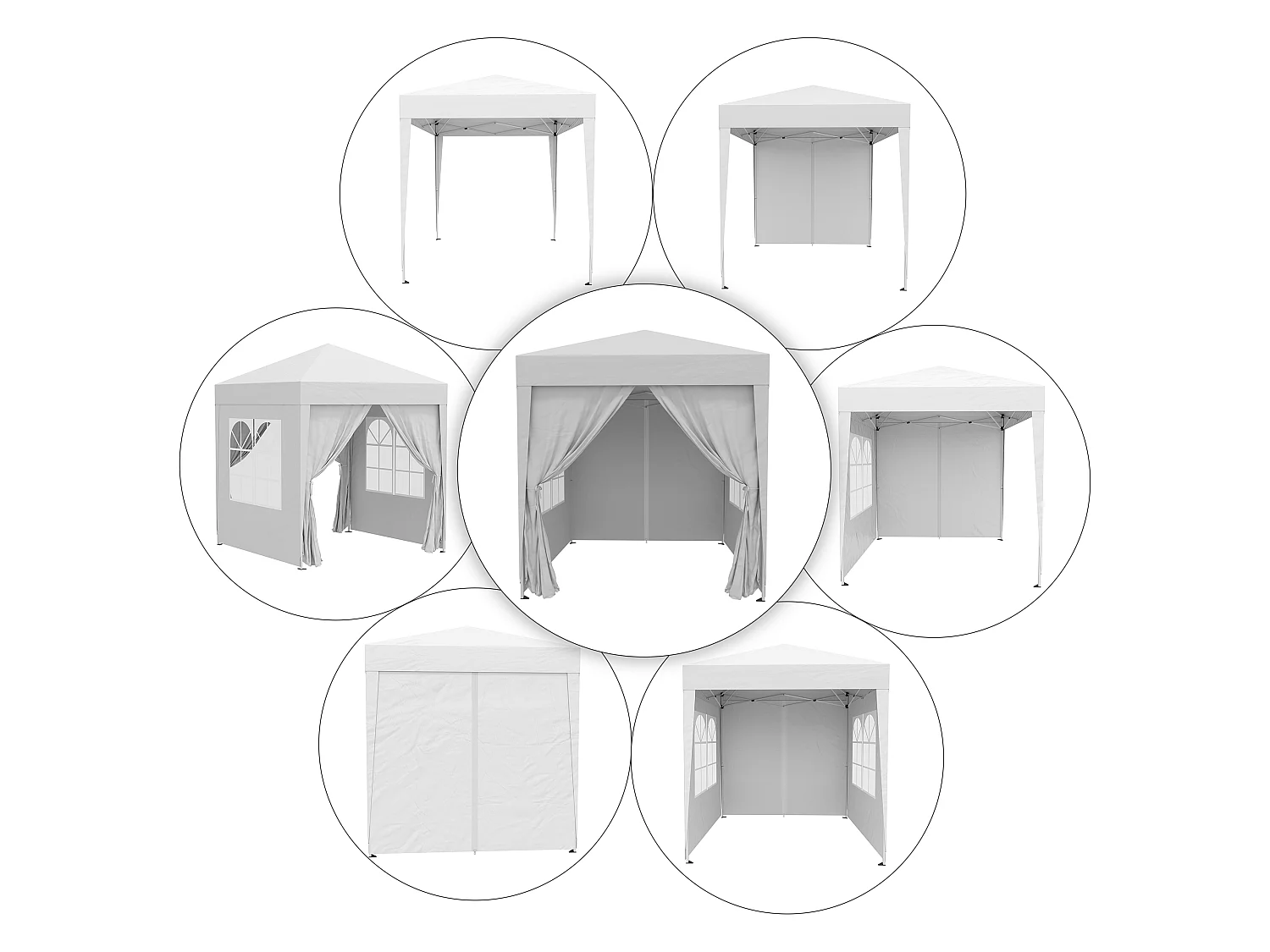 Gazebo pieghevole pop up 2x2 m con 4 pareti rimovibili bianco