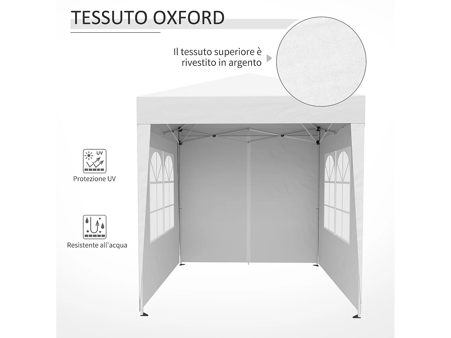 Gazebo pieghevole pop up 2x2 m con 4 pareti rimovibili bianco