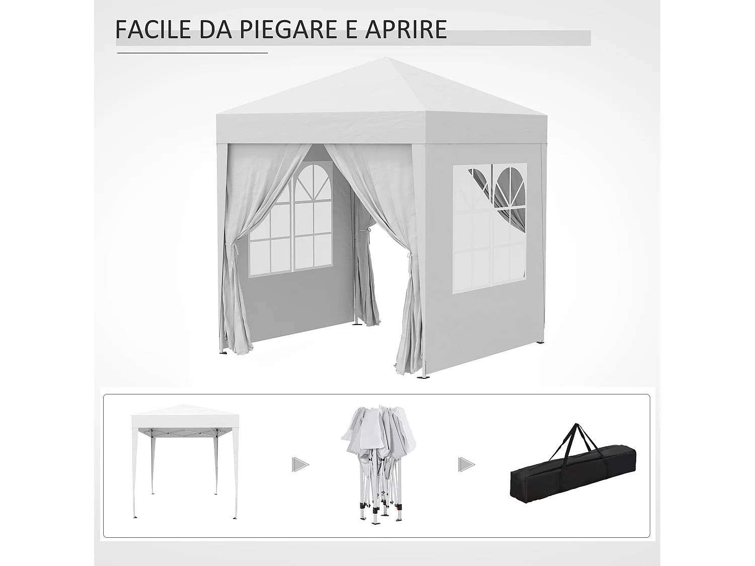 Gazebo pieghevole pop up 2x2 m con 4 pareti rimovibili bianco
