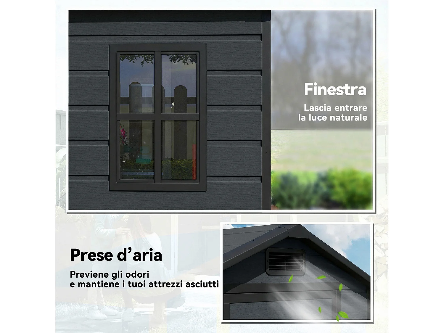 Casetta attrezzi a 2 ingressi 128x104x196cm grigio scuro