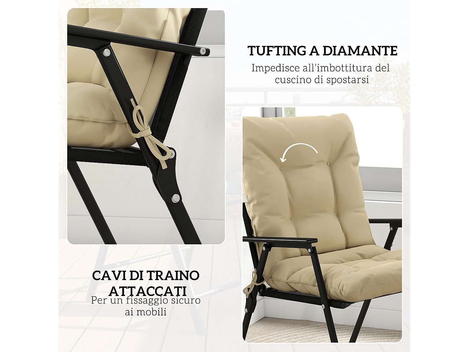 Set 2 cuscini per sedie da esterno in poliestere e cotone beige