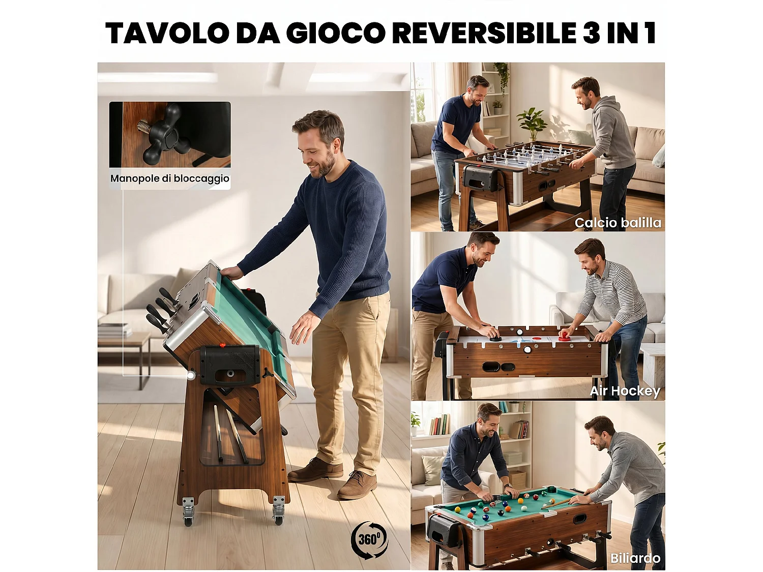 Tavolo multigioco 3 in 1 in mdf multicolore