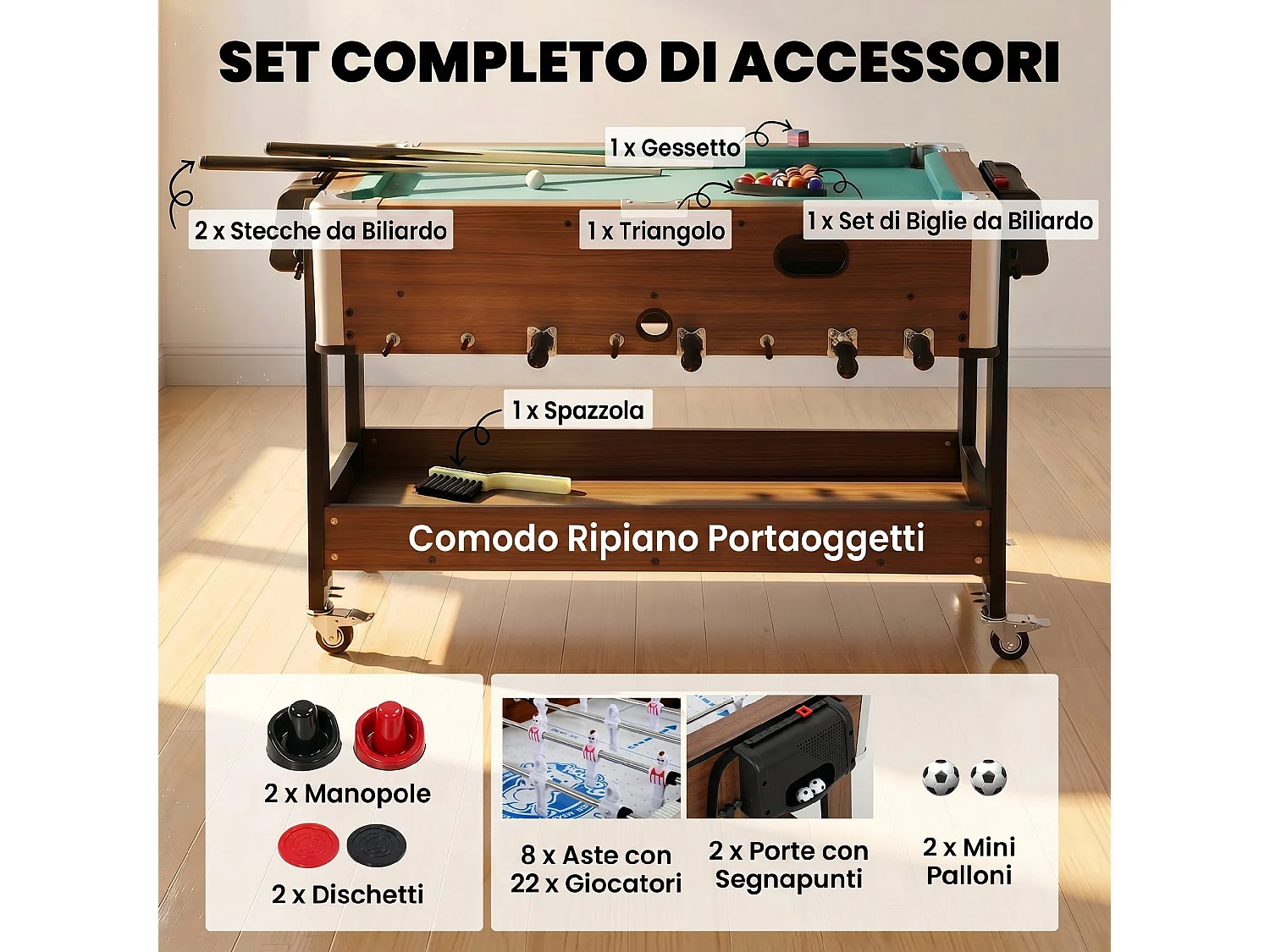 Tavolo multigioco 3 in 1 in mdf multicolore