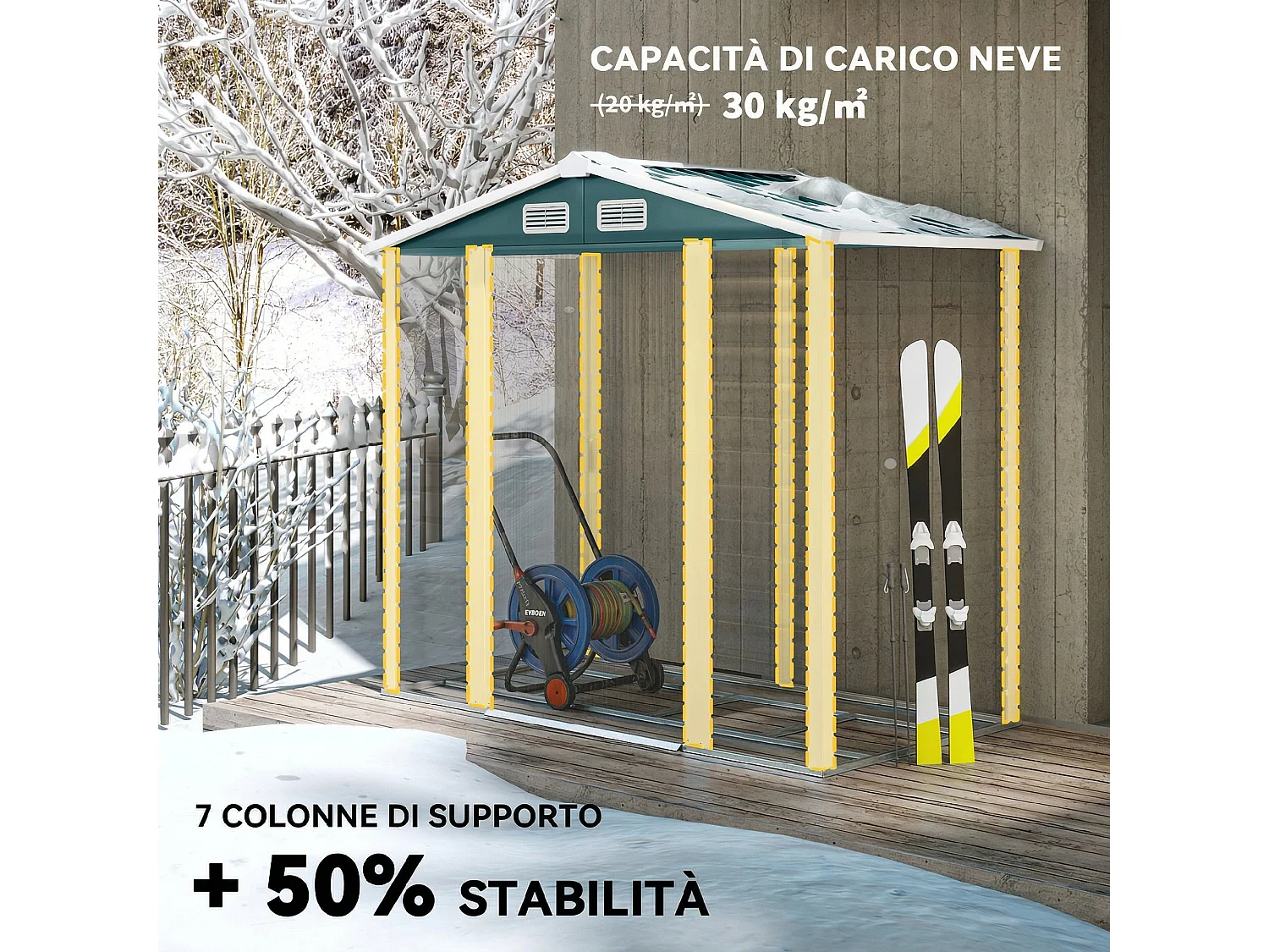 Casetta da giardino con porte scorrevoli e lucchetto in metallo verde
