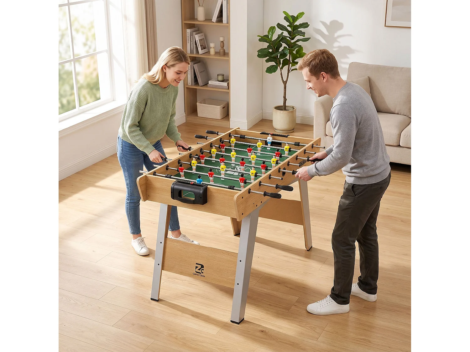 Calcio balilla con maniglie antiscivolo in legno naturale