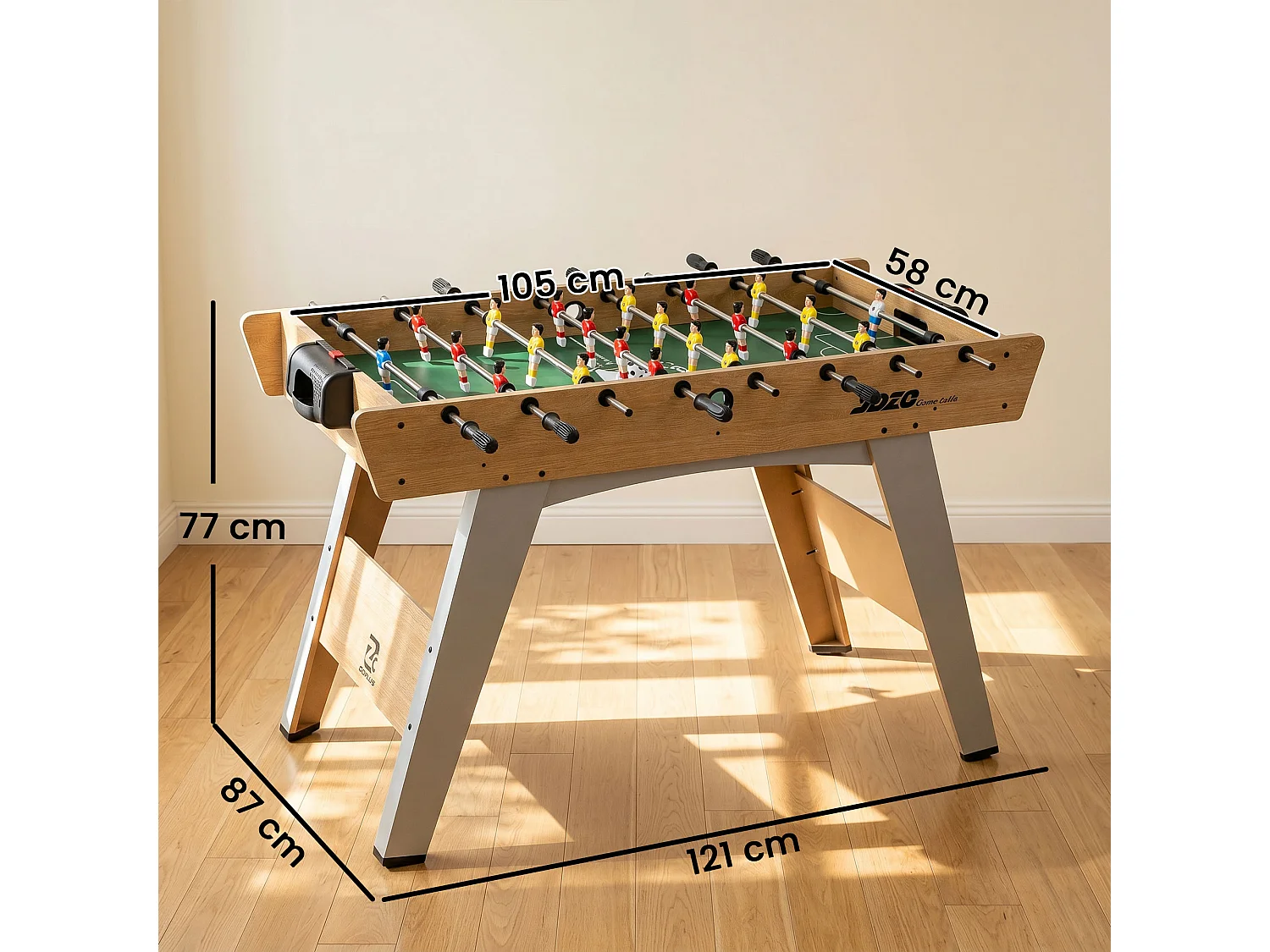 Calcio balilla con maniglie antiscivolo in legno naturale