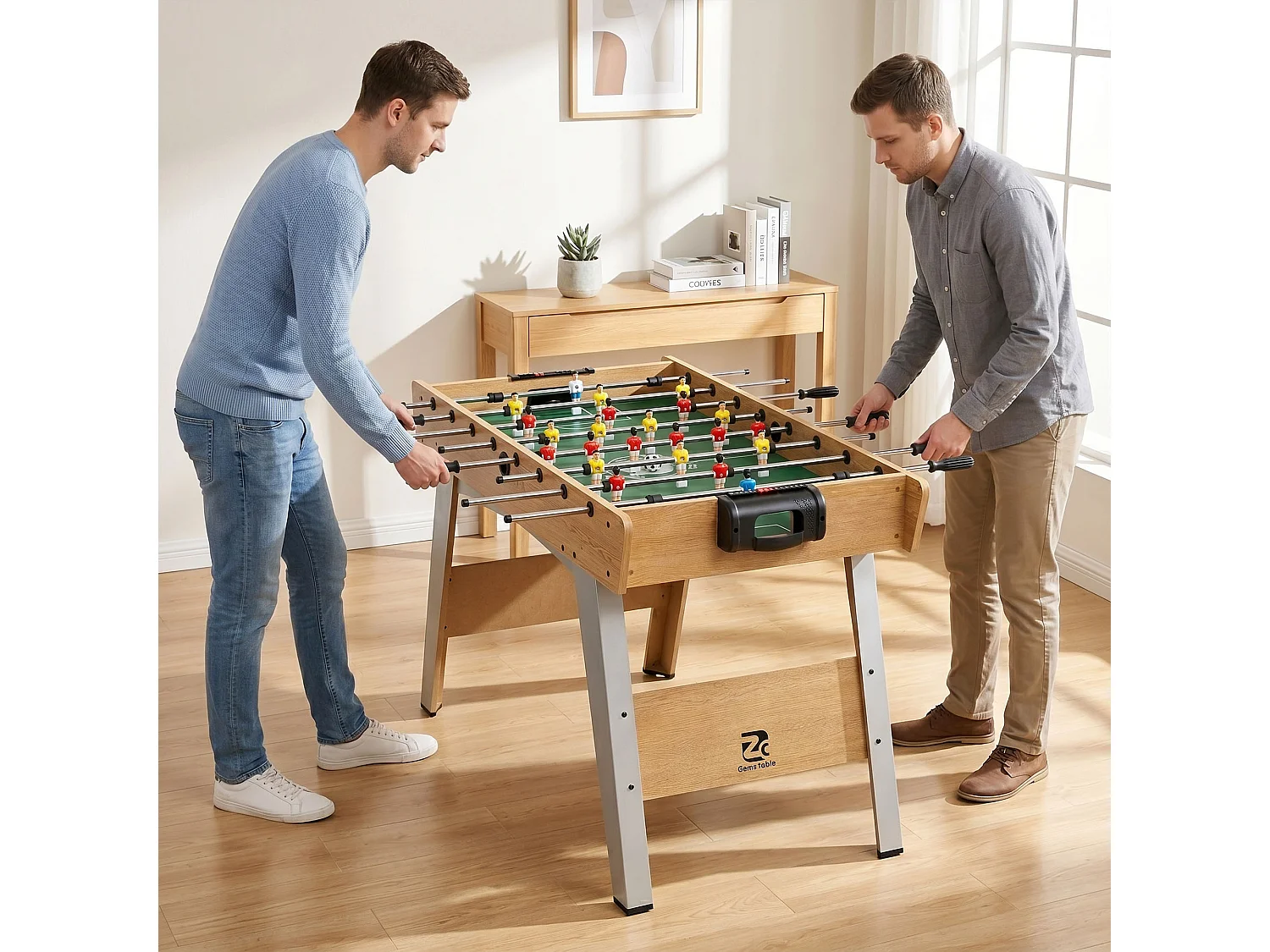 Calcio balilla con maniglie antiscivolo in legno naturale
