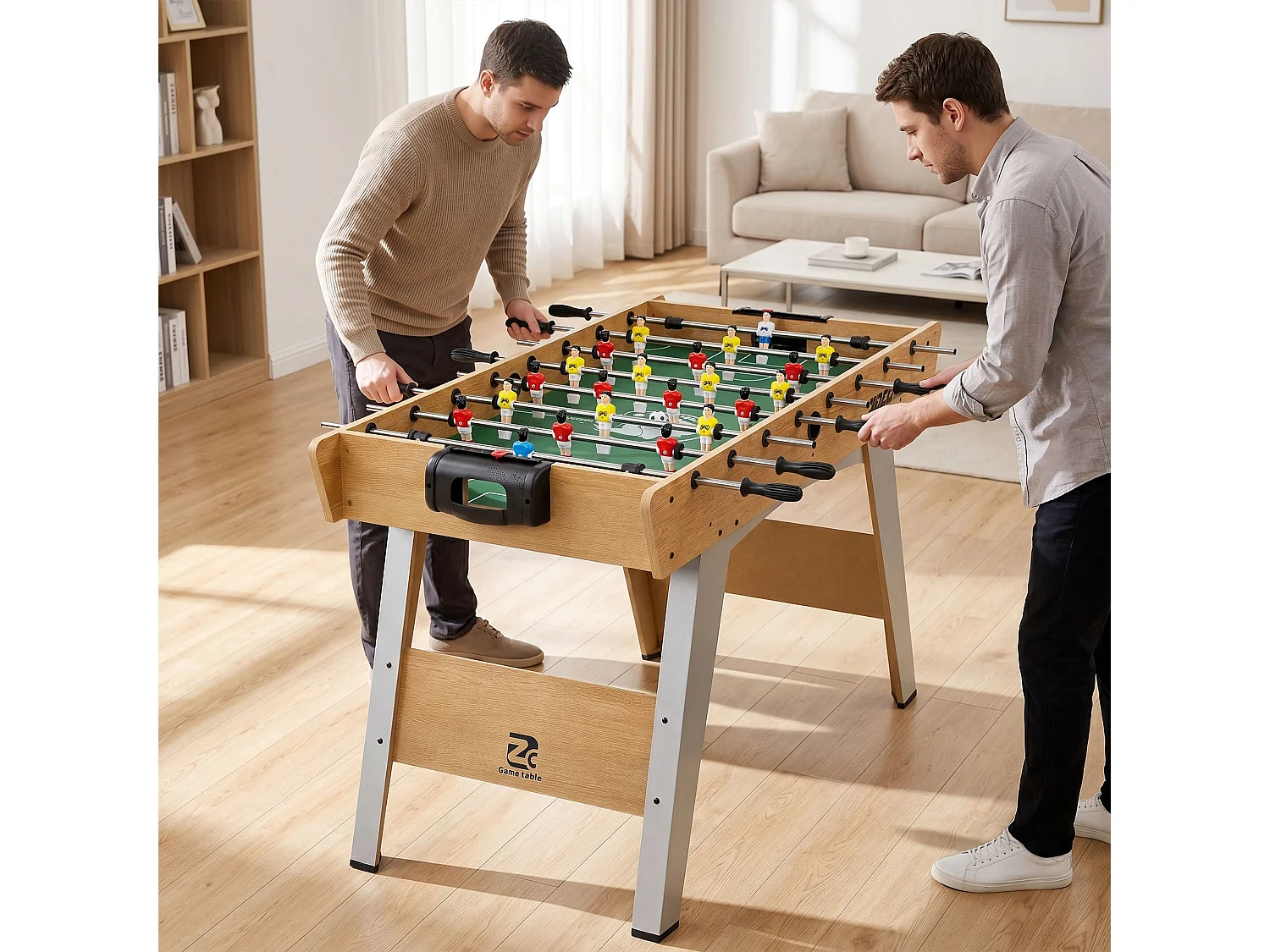 Calcio balilla con maniglie antiscivolo in legno naturale