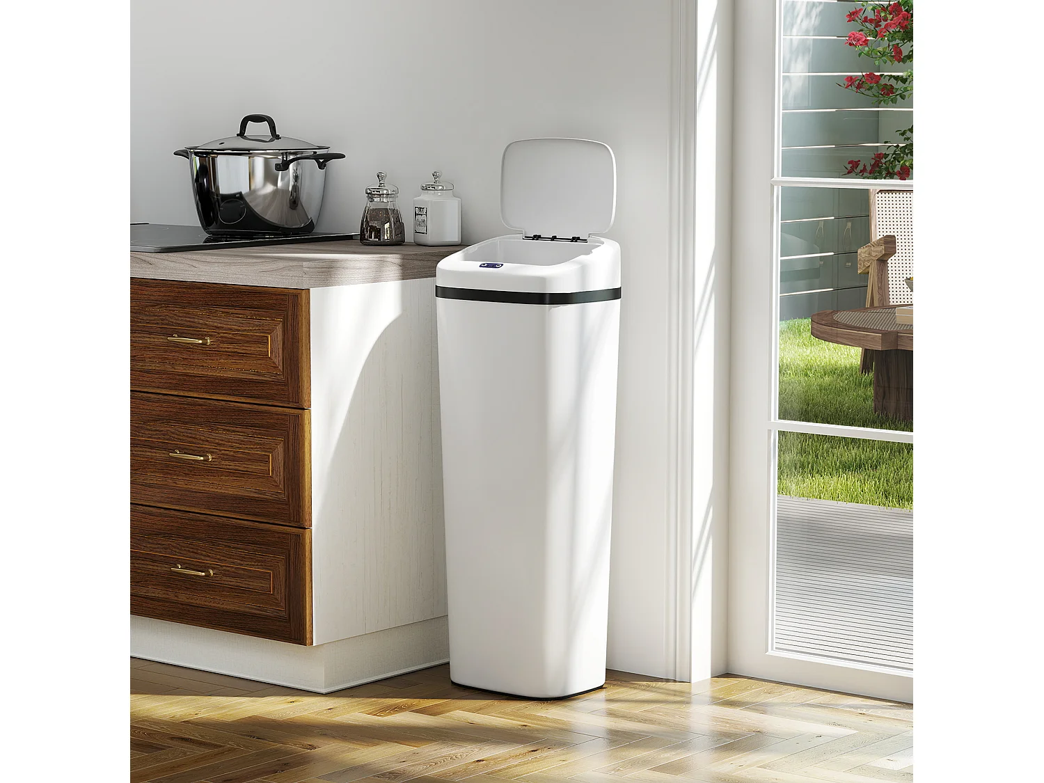 Pattumiera con sensore a infrarossi da 50l in acciaio inox bianco