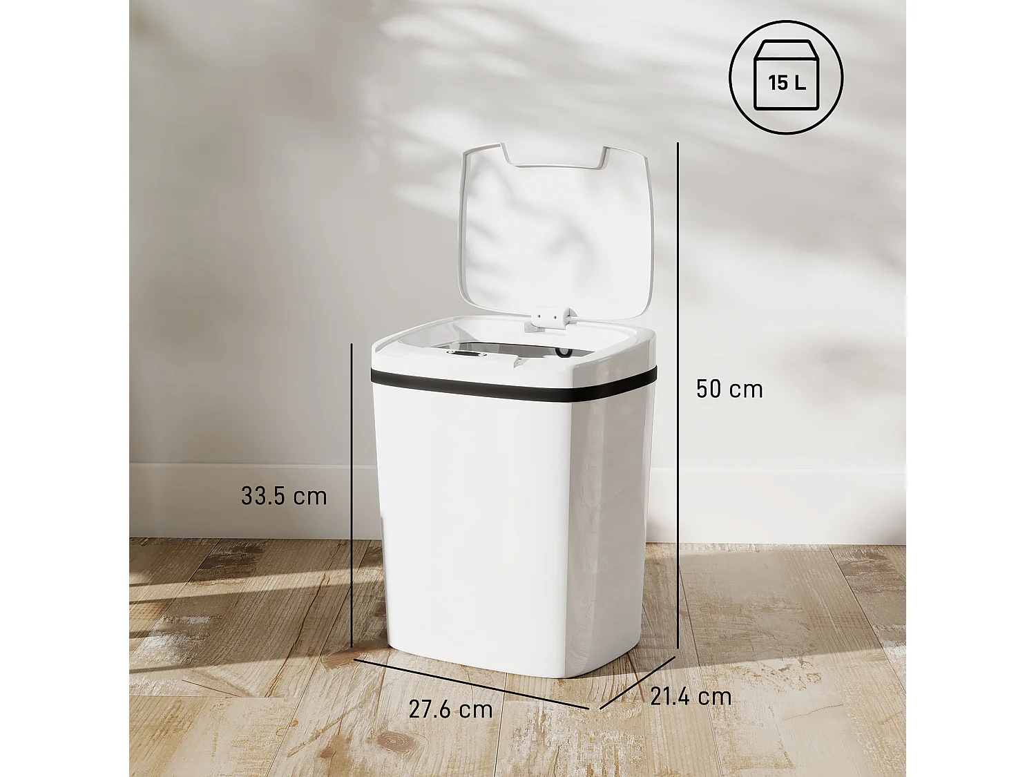 Cestino spazzatura con sensore a infrarossi da 15l in abs e pp bianco