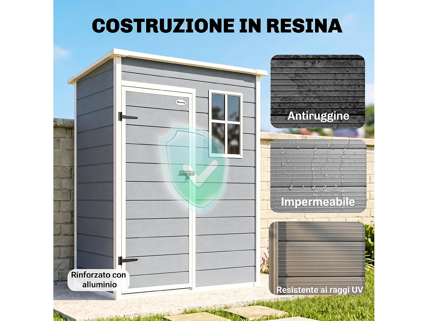 Casetta da giardino con finestra e porta bloccabile grigio