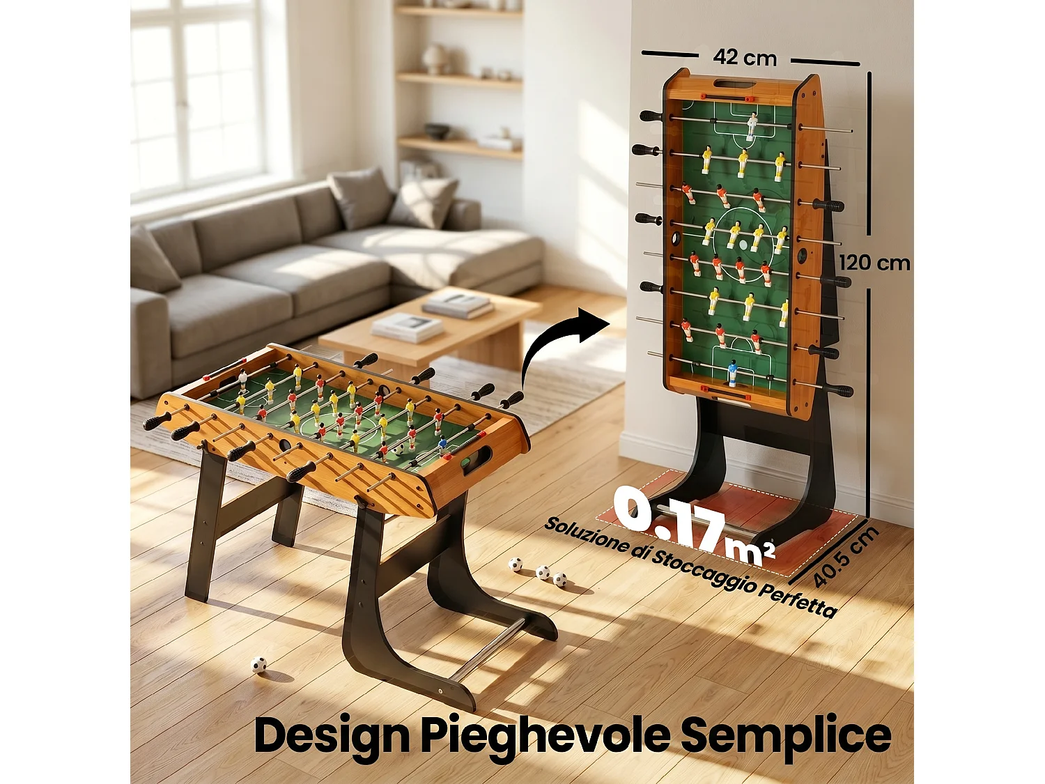 Mini calcio balilla pieghevole, 22 giocatori, 2 palline
