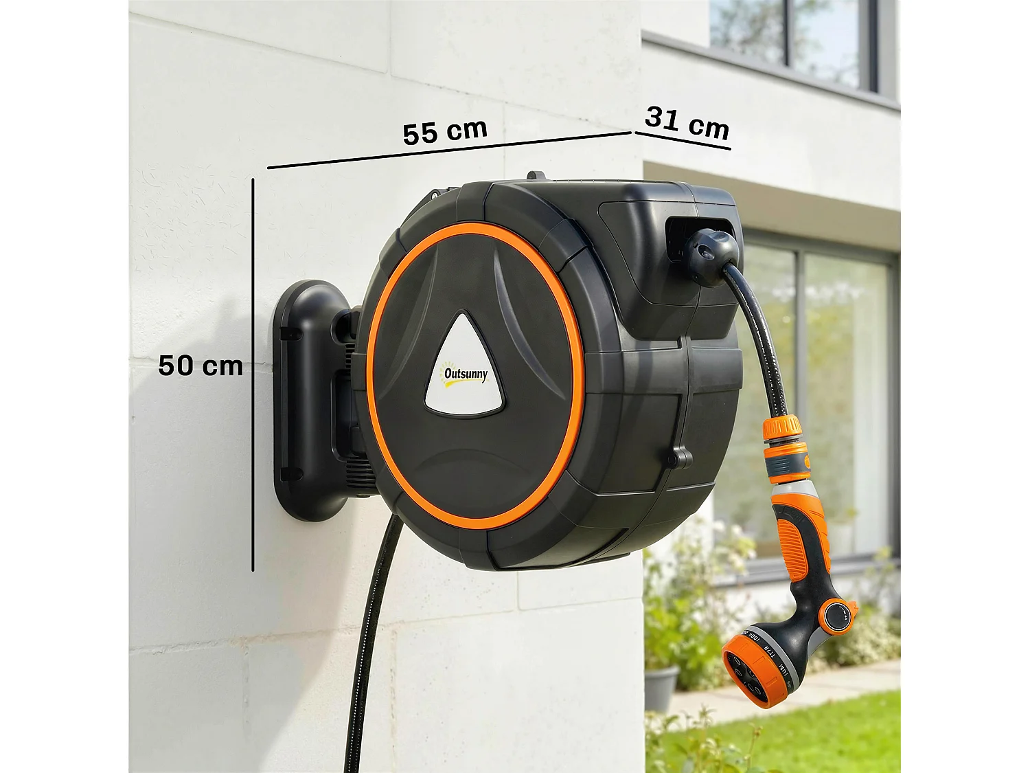 Avvolgitubo retrattile riavvolgimento automatico in plastica arancione