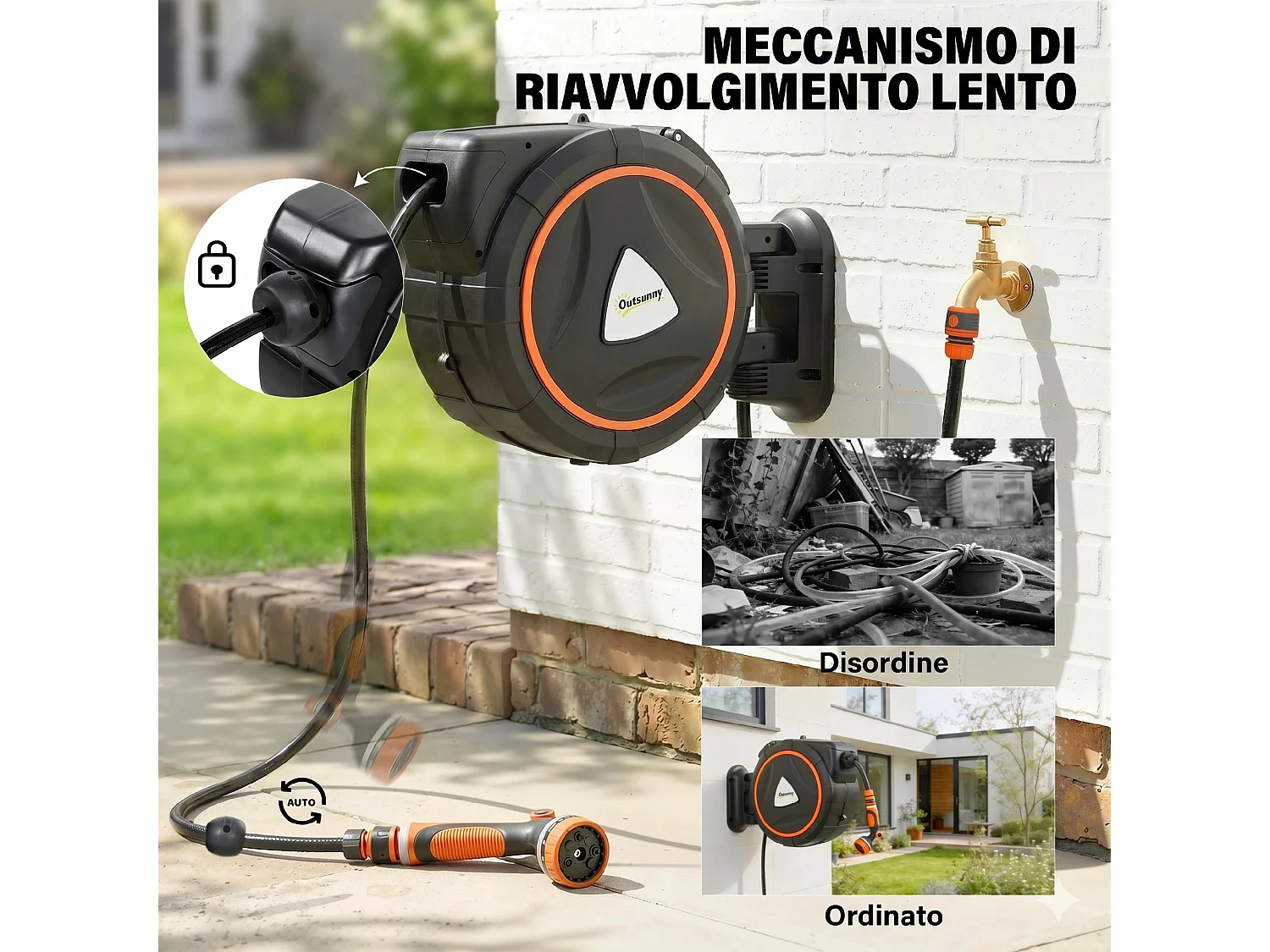 Avvolgitubo retrattile riavvolgimento automatico in plastica arancione