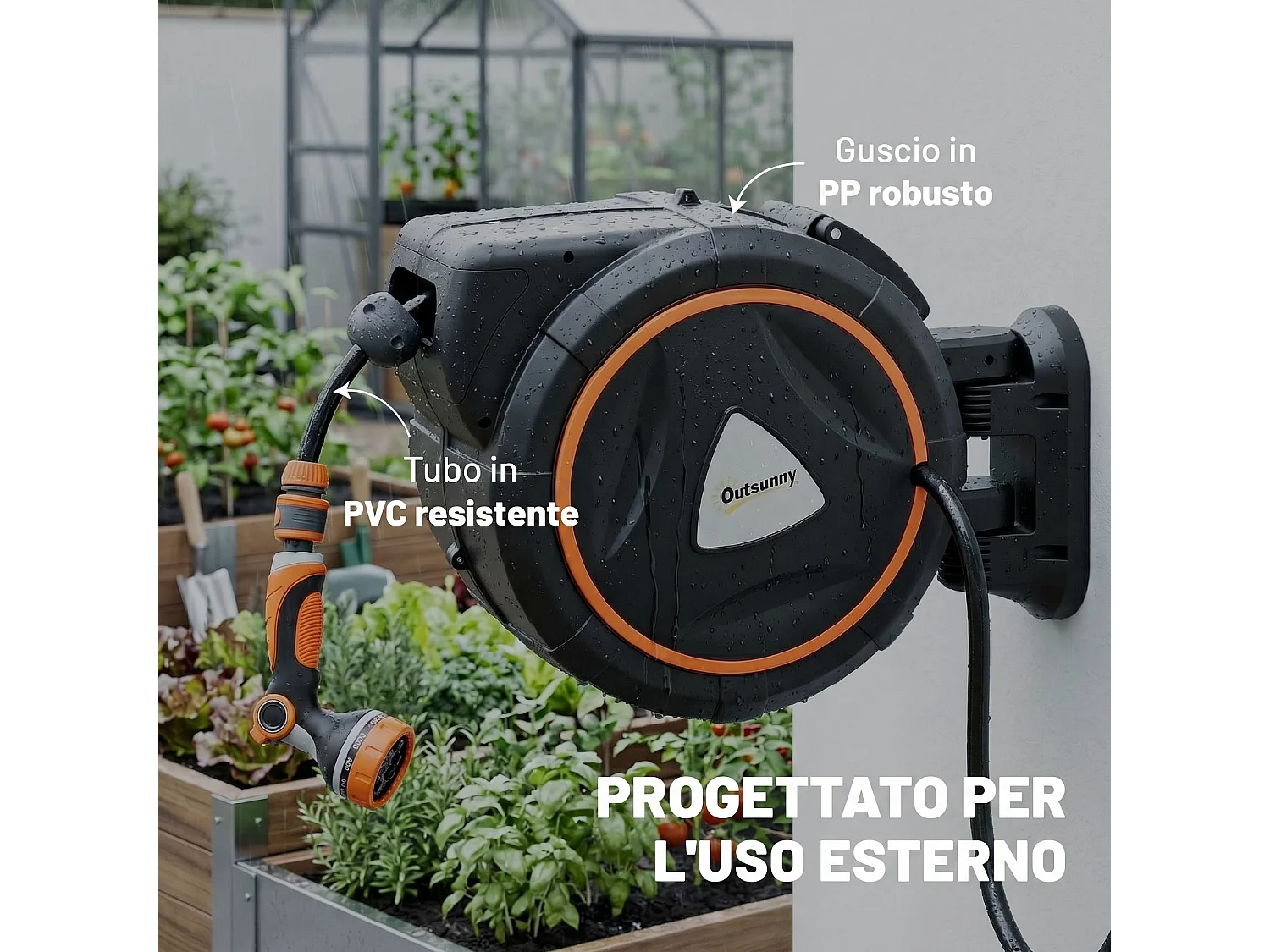 Avvolgitubo retrattile riavvolgimento automatico in plastica arancione