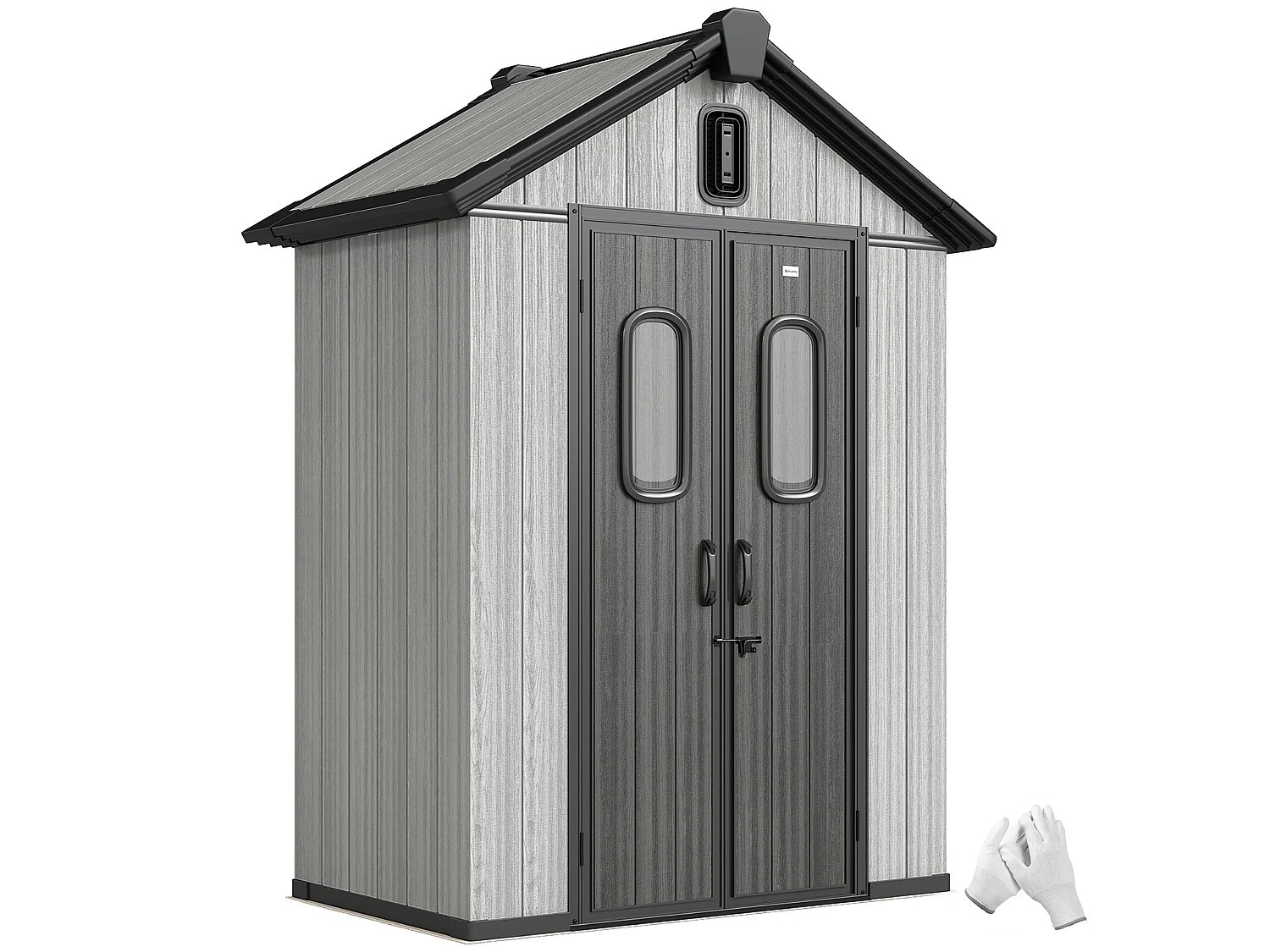 Capanno da giardino con doppie porte in plastica grigio