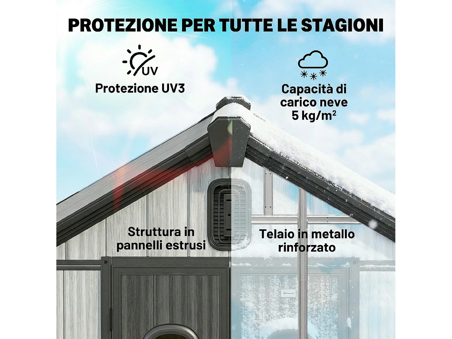 Capanno da giardino con doppie porte in plastica grigio