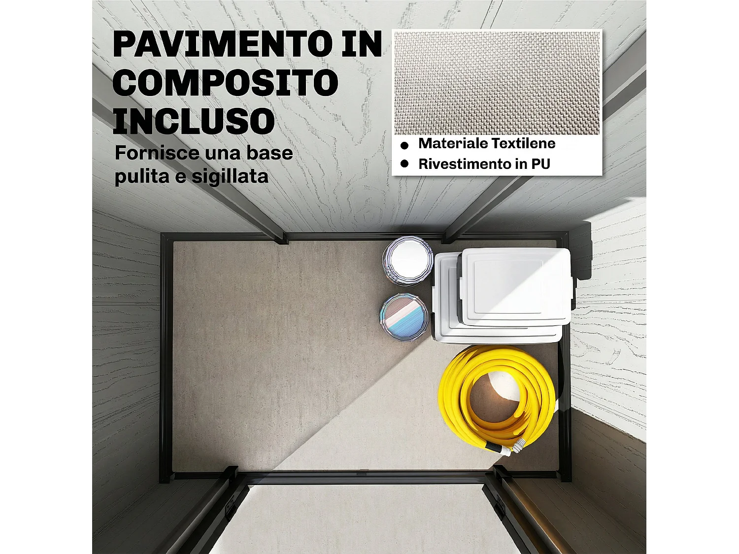 Capanno da giardino con doppie porte in plastica grigio
