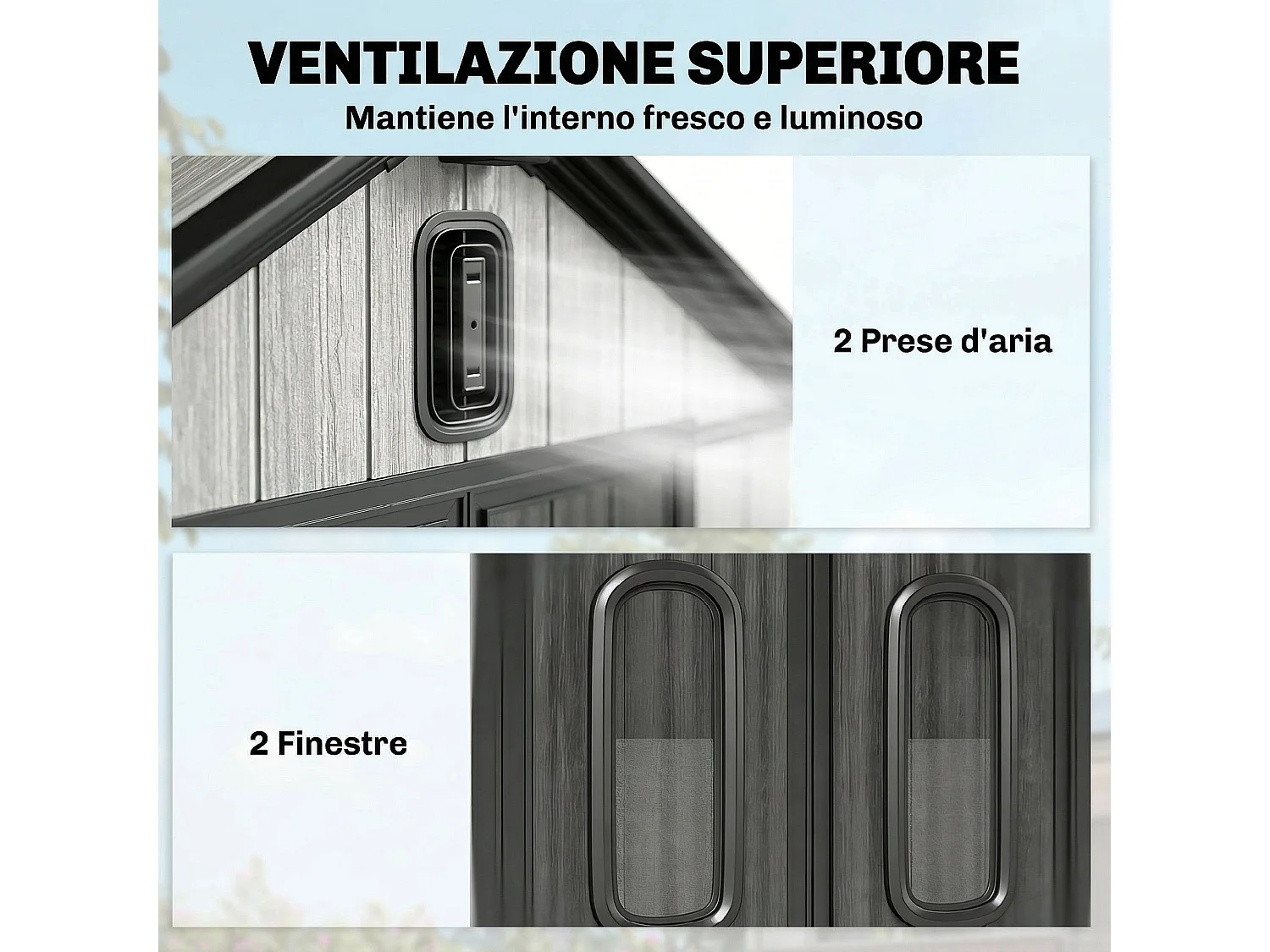 Capanno da giardino con doppie porte in plastica grigio